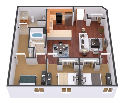 3 Bedroom 2 Bath Floor Plan at Warehouse Apartments, Fargo